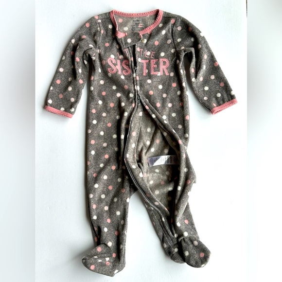 Carter’s Little Sister Double Zip Fleece Polka Dot Sleeper Footed Pajamas 9M EUC - Picture 6 of 9